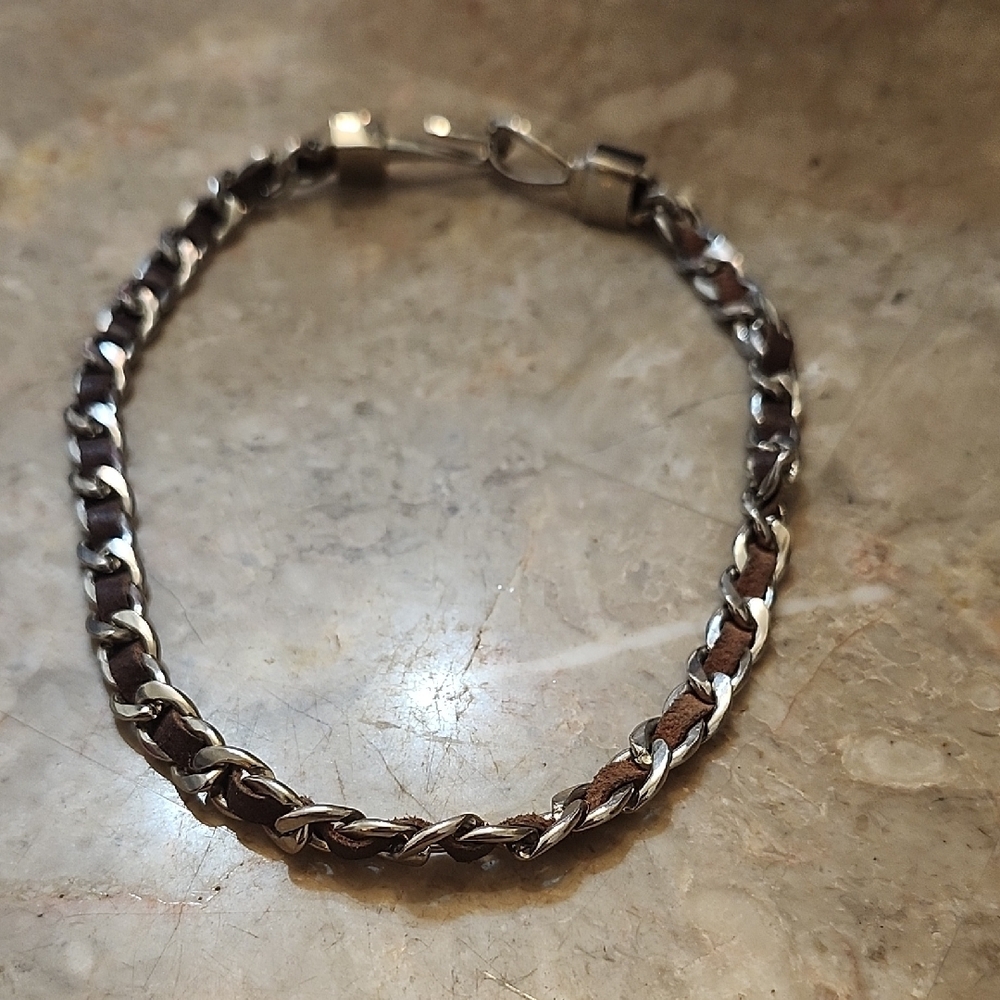 Silver and Brown Chain Bracelet